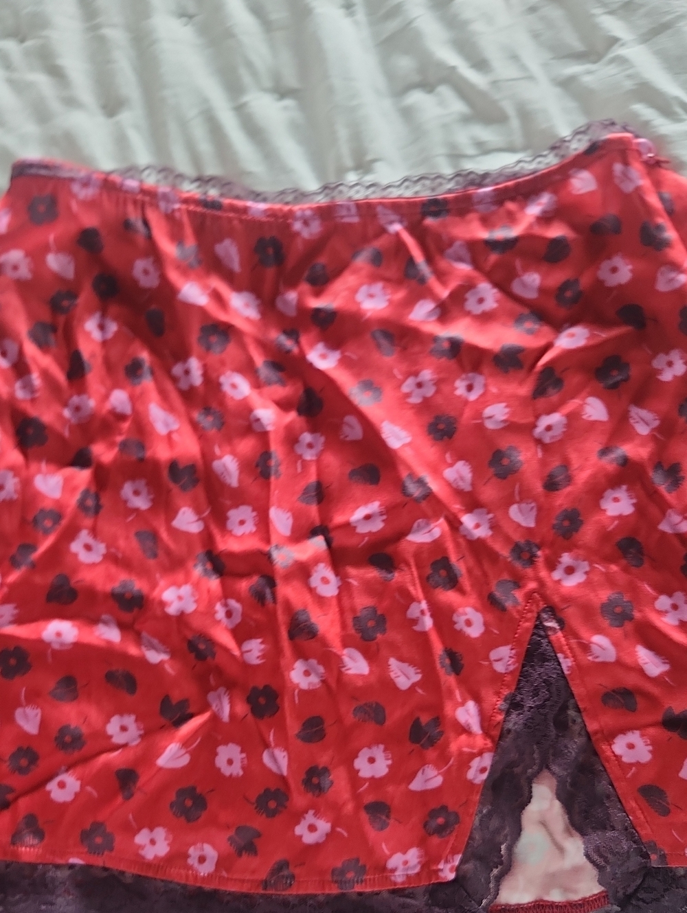 Maeve Red Floral Slip Skirt with Pink and Black Accents